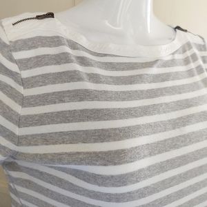 RALPH LAUREN Gray and White Stripe Cotton Boat Neck Top | Size XL
